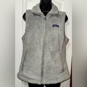 Patagonia Vest Womens Large Los Gatos Light Grey Fleece Full Zip Sweater Pocket